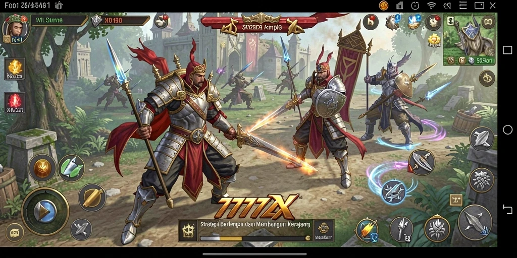 Screenshot gameplay yang menunjukkan strategi pertempuran hebat di 777ZX.