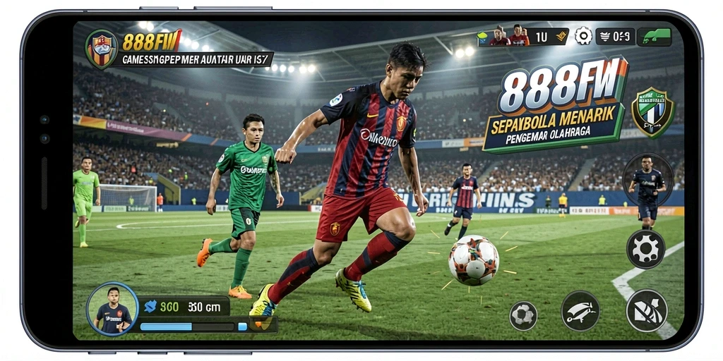 Tampilan gameplay mendebarkan dalam 888FW dengan aksi sepakbola.
