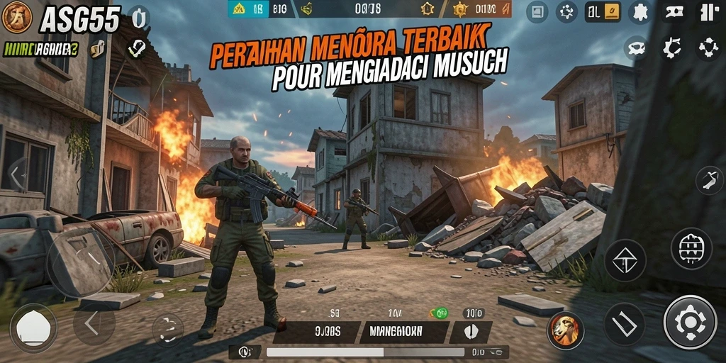 Screenshot gameplay ASG55 menampilkan aksi menara mempertahankan wilayah.