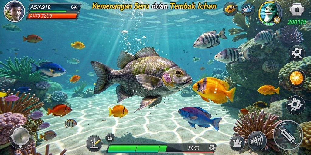 Tampilan gameplay menembak ikan yang seru dan menantang.