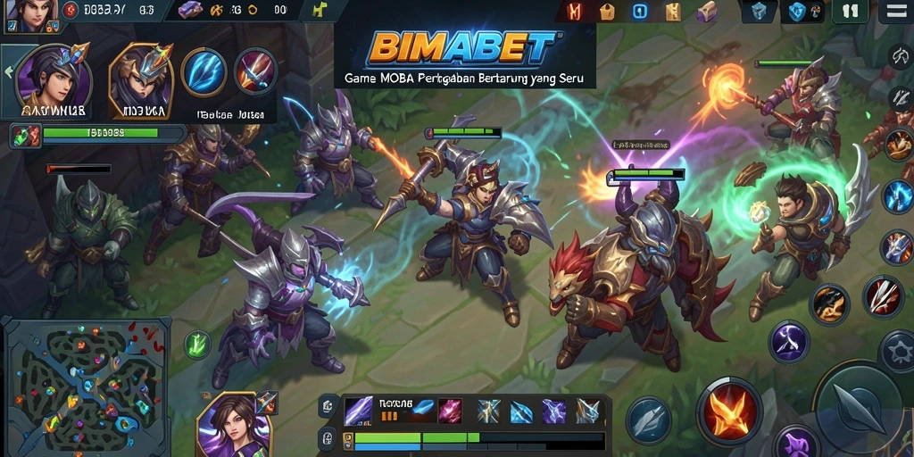 Tampilan aksi grafik yang mendebarkan dari gameplay MOBA.