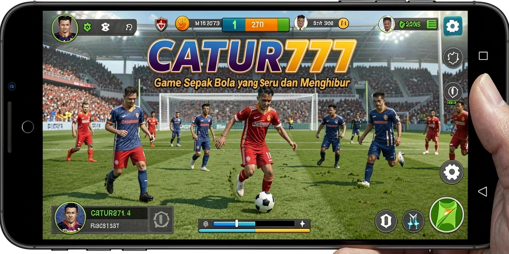 Screenshot utama CATUR777 menampilkan aksi mendebarkan dalam game sepak bola.