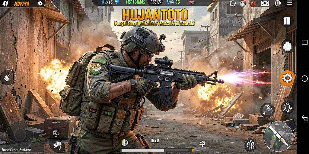 Gambaran gameplay mendebarkan di HUJANTOTO dengan aksi tembak-menembak yang intens.