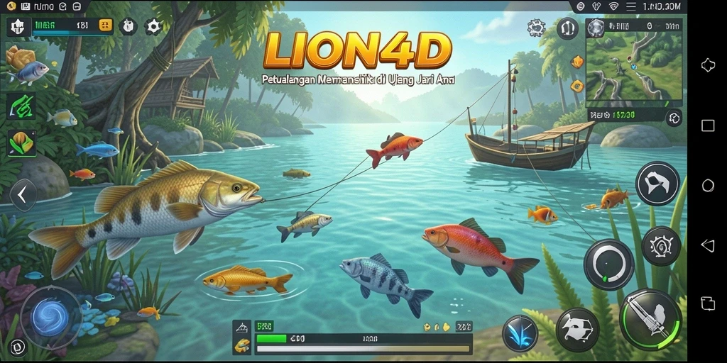 Screenshot menampilkan gameplay memancing yang seru di LION4D.