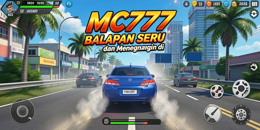 Tampilan gameplay Racing seru di MC777 dengan mobil melaju kencang.