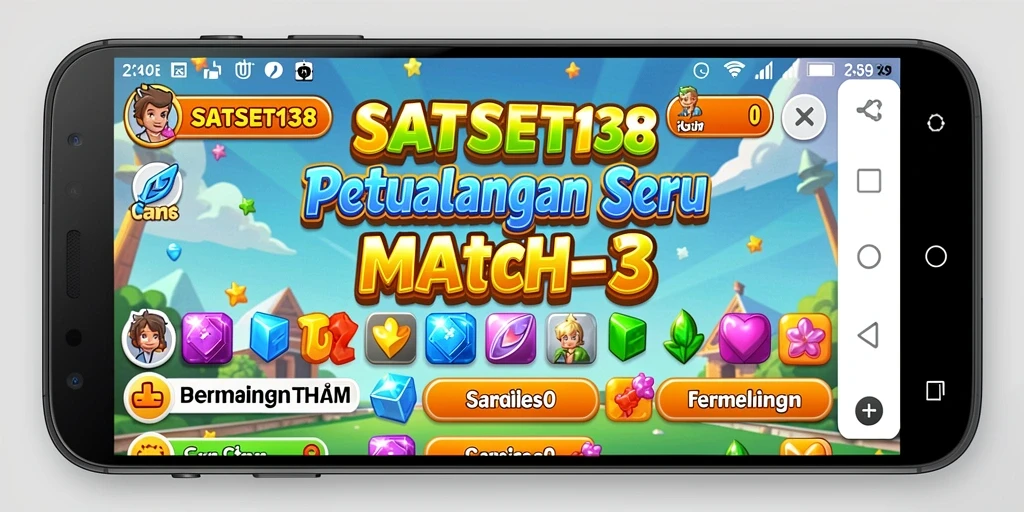 Screenshot utama SATSET138 menampilkan gameplay Match-3 yang seru dan berwarna.