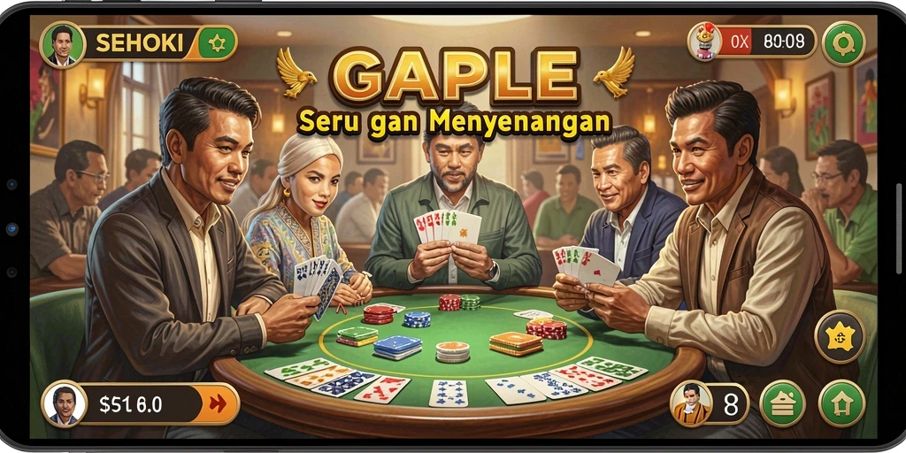 Tampilan utama SEHOKI dengan gameplay Gaple yang menarik.